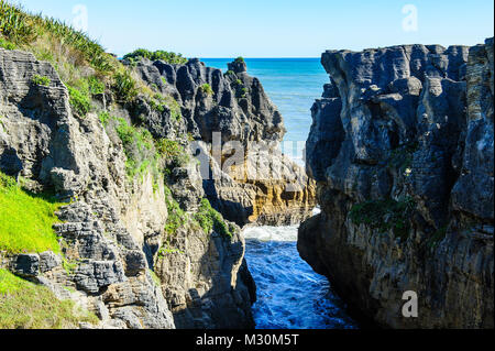 Paparoa National Park- Pancake rocks, Isola del Sud, Nuova Zelanda Foto Stock