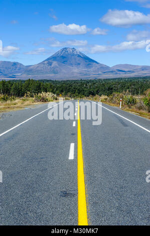 Strada che porta al Monte Ngauruhoe, patrimonio mondiale dell'Unesco del Parco Nazionale di Tongariro, Isola del nord, Nuova Zelanda Foto Stock