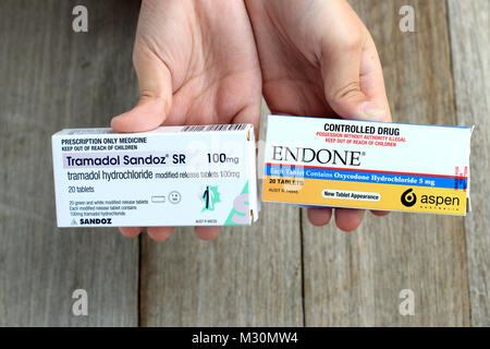 Prescrizione Endone antidolorifico e tramadolo Sandoz - forte dolore killer Foto Stock