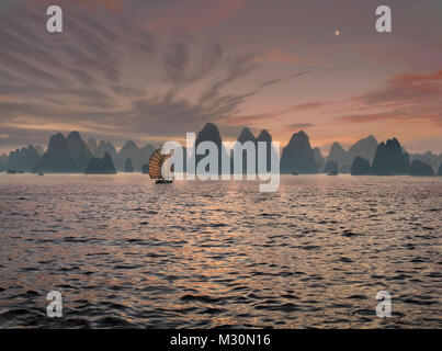 Junk nella baia di Halong, Vietnam, Indocina, Asia Foto Stock