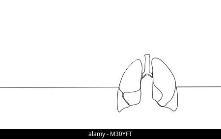 Singola linea continua arte anatomico polmoni umani silhouette. Medicina sani contro il fumo concept design celebra la Giornata Mondiale senza tabacco la tubercolosi uno sk Illustrazione Vettoriale