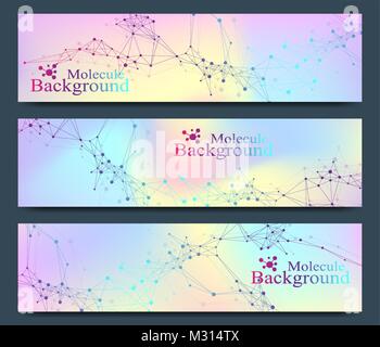 Set moderno vettore di banner. Molecola di DNA e lo sfondo di comunicazione per la medicina, la scienza, la tecnologia, la chimica. Punti cibernetici. Plesso linee Illustrazione Vettoriale