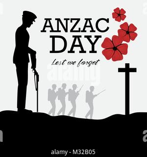 Anzac day poster con un soldato di guardia Illustrazione Vettoriale