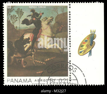 Panama - timbro 1967: Edizione di colore su arte, mostra pittura di San Giorgio e il Drago di Raffaello Foto Stock