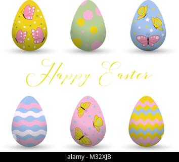 Decorative uova di pasqua .scena di pasqua.i simboli principali della vacanza. Il logo del vettore, emblemi, testo design. Utilizzabile per striscioni, biglietti di auguri, donazioni ecc. Illustrazione Vettoriale