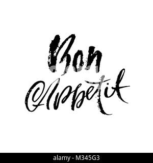 Bon Appetit. Disegnata a mano una frase. Moderno pennello asciutto lettering. Illustrazione Vettoriale. Illustrazione Vettoriale