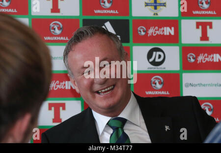 Belfast, Regno Unito. Il 9 febbraio, 2018. Stadio Nazionale al Windsor Park di Belfast, Irlanda del Nord. 09 febbraio 2018. La Irish Football Association oggi formalmente annunciato che l'Irlanda del Nord manager Michael O'Neill aveva firmato un mandato di quattro anni di estensione del contratto. Credito: David Hunter/Alamy Live News Foto Stock