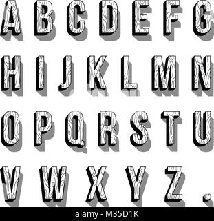 Font di legno. 3d font con ombra. Illustrazione Vettoriale. Illustrazione Vettoriale