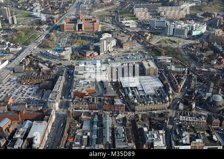 Vista aerea del centro cittadino di Leeds, Regno Unito Foto Stock
