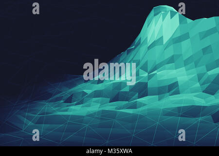 Digitale di dati di grandi dimensioni informazioni futuristico di montagna a bassa poli paesaggio geometria 3D illustrazione Foto Stock