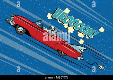 Astronauta seduto al volante di un'auto. La Pop art retrò illustrazione vettoriale comic cartoon disegnati a mano vector Illustrazione Vettoriale