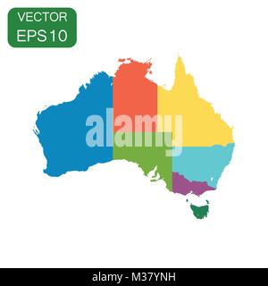 Australia mappa a colori con regioni icona. Cartografia di Business concetto Australia pittogramma. Illustrazione Vettoriale su sfondo bianco. Illustrazione Vettoriale