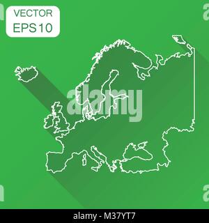 Europa mappa lineare icona. Cartografia di Business concetto Europa outline pittogramma. Illustrazione Vettoriale su sfondo verde con lunga ombra. Illustrazione Vettoriale