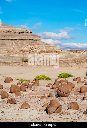 Cancha de Bochas, campo da bocce formazione di roccia, Ischigualasto Parco provinciale, sito Patrimonio Mondiale dell'UNESCO, San Juan Provincia, Argentina Foto Stock