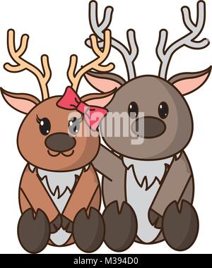 La renna giovane graziosi animali insieme Illustrazione Vettoriale