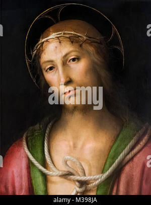 Cristo coronato di spine, probabilmente da Pietro Perugino (Pietro Vannucci - c.1446/52-1523), olio su pannello, c.1500-05 Foto Stock