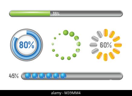 Set di barre di progresso - modello elementi, volume design illustrazione vettoriale Illustrazione Vettoriale