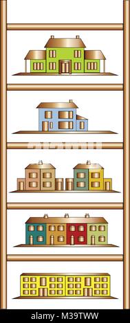 Diverse proprietà del livello racchiusa all'interno della scala che indica il valore di salita e di successo nel mercato delle abitazioni. Illustrazione Vettoriale