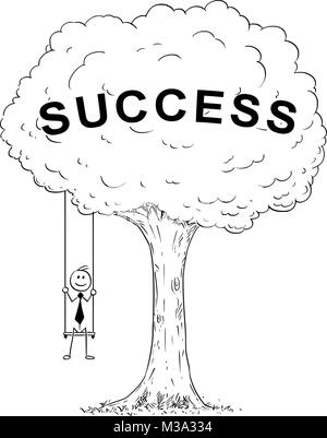 Cartoon di imprenditore seduto sull'altalena appesa sulla struttura ad albero Illustrazione Vettoriale