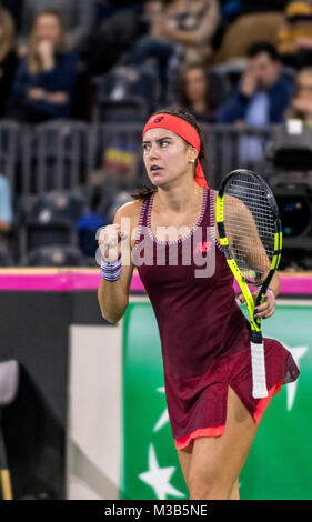 10 febbraio 2018: Sorana Cirstea ROU) durante la Fed Cup by BNP 2018 gioco tra la Romania e il Canada presso la Sala Polivalenta, Cluj-Napoca, Romania ROU. Copyright: Cronos/Catalin Soare Foto Stock