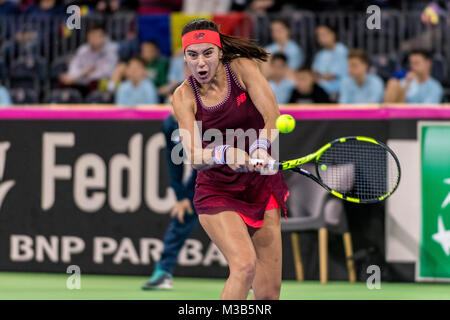 10 febbraio 2018: Sorana Cirstea ROU) durante la Fed Cup by BNP 2018 gioco tra la Romania e il Canada presso la Sala Polivalenta, Cluj-Napoca, Romania ROU. Copyright: Cronos/Catalin Soare Foto Stock