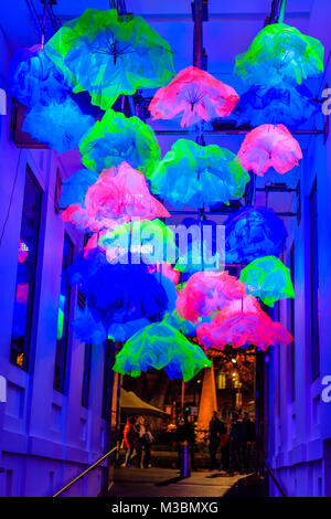 Calle decoro a Vivid Sydney festival di illuminazione presso il Rocks, Sydney. Maggio, 29, 2017. Sydney, Nuovo Galles del Sud, Australia. Foto Stock