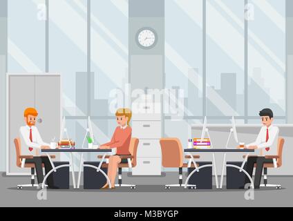 Imprenditore e imprenditrice che lavorano in ufficio moderno. Illustrazione Vettoriale