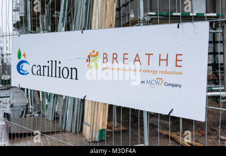 Carillion Plc signage su un sito di costruzione nel Regno Unito Foto Stock