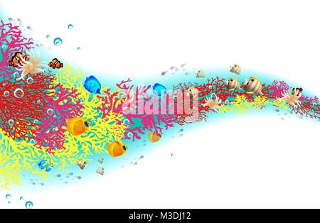 Sfondo con pesci tropicali e coralli Illustrazione Vettoriale