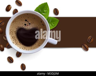 Banner con una tazza di caffè e caffè in grani Illustrazione Vettoriale