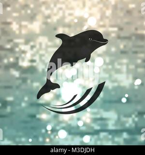 Dolphin logo sullo sfondo del mare Illustrazione Vettoriale