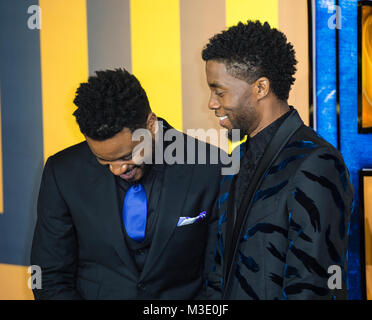 Chadwick Boseman e Ryan Coogler assiste la premiere europeo di Marvel Studios" "Black Panther' all'Eventim Apollo Hammersmith l 8 febbraio 2 Foto Stock