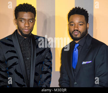 Chadwick Boseman e Ryan Coogler assiste la premiere europeo di Marvel Studios" "Black Panther' all'Eventim Apollo Hammersmith l 8 febbraio 2 Foto Stock