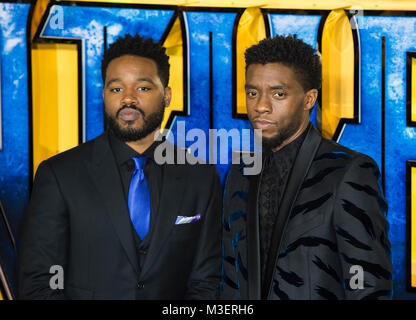 Chadwick Boseman e Ryan Coogler assiste la premiere europeo di Marvel Studios" "Black Panther' all'Eventim Apollo Hammersmith l 8 febbraio 2 Foto Stock