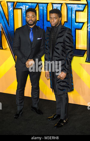 Chadwick Boseman e Ryan Coogler assiste la premiere europeo di Marvel Studios" "Black Panther' all'Eventim Apollo Hammersmith l 8 febbraio 2 Foto Stock