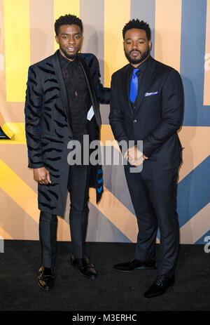 Chadwick Boseman e Ryan Coogler assiste la premiere europeo di Marvel Studios" "Black Panther' all'Eventim Apollo Hammersmith l 8 febbraio 2 Foto Stock