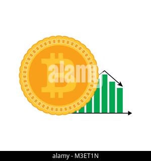 La caduta del corso bitcoin. Vettore bitcoin piatto denaro caduta, finanziario schema cryptocurrency illustrazione Illustrazione Vettoriale