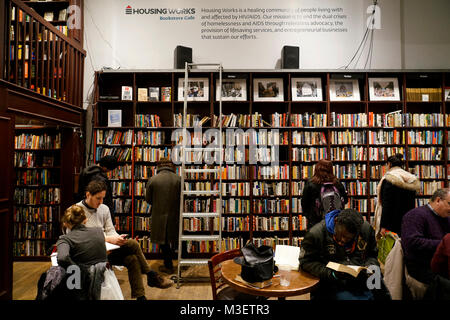 Vista interna ospita lavori Bookstore Cafe.Soho.Manhattan.New York City.USA Foto Stock