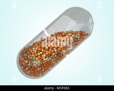 Close-up di capsule di medici isolati su sfondo bianco. Il rendering 3D Foto Stock