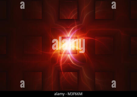 Deep orange frattale con gradiente quadrati incandescente e raggi luminosi incandescente in medio Foto Stock