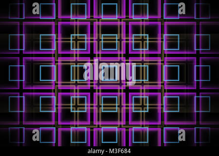 Abstract tech frattale con sfondo viola e neon verdi su sfondo nero Foto Stock