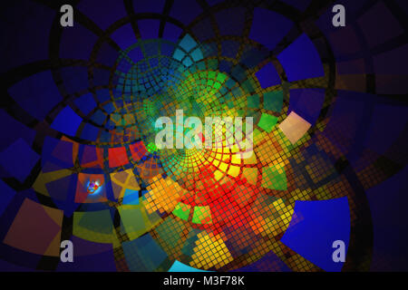 Il frattale con multicolore incandescente piastrelle sulla curvatura, un abstract immagine di sfondo Foto Stock