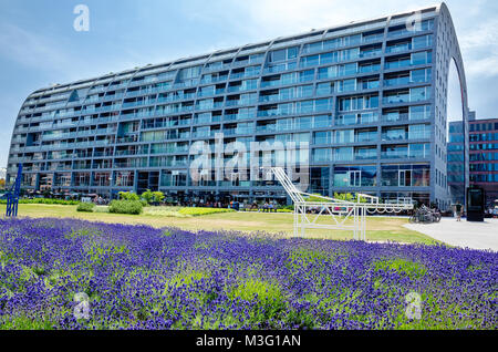 Sala del mercato nel quartiere Blaak di Rotterdam, Paesi Bassi. È anche un edificio residenziale con una sala di mercato al di sotto Foto Stock