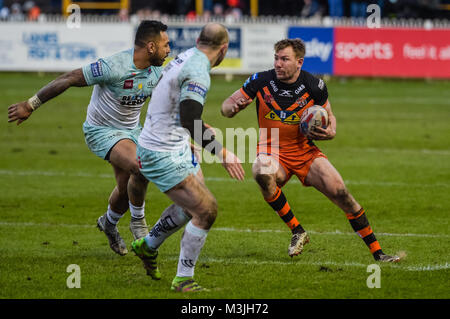 Regno Unito. Xi Febbraio, 2018. Castleford Tigers Michael Shenton durante il Betfred Super League Round 2 gioco tra Castleford Tigers e Widnes Vikings domenica 11 Feb 2018 al Jungle Stadium Credito: News Immagini/Alamy Live News Foto Stock