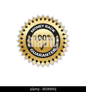 Golden Sticker soldi indietro con garanzia 100% Timbro isolato Illustrazione Vettoriale