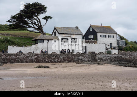 Burgh Island Hotel Sardella Inn e Bigbury Beach, South Devon, Regno Unito. Foto Stock