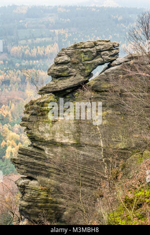 Formazione di pietra arenaria a forma di testa in Svizzera sassone, Sassonia, Germania orientale Foto Stock