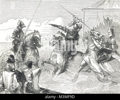 Combattere tra Earls Norfolk (Thomas de Mowbray) & Hereford (Enrico di Bolingbroke) fermato da re Richard II, 1398 Foto Stock