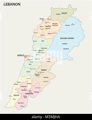 Il Libano dettagliata politica e amministrativa di mappa vettoriale Illustrazione Vettoriale