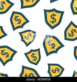 Protezione del vettore con denaro seamless pattern icona sfondo. Appartamento Business illustrazione vettoriale. Dollar Sign modello di simbolo. Illustrazione Vettoriale